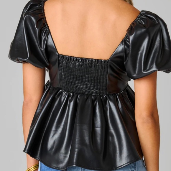 Buddy Love Houston faux leather NWOT puffed sleeve top - Picture 2 of 9